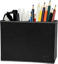 Black Pen Holder, Double Slots Leather Pencil Holder, Elegant Pen Holder by Fosinz