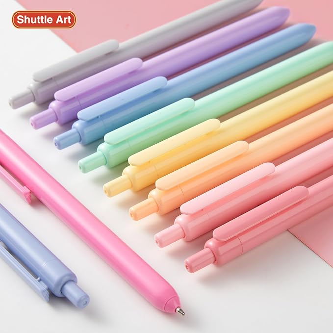 Shuttle Art Ballpoint Pens, 10 Pack Pastel Retractable Colored Ink Ball Point - Image 8