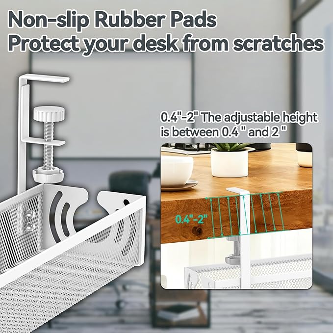 Cable Management, 25.3'' Under Desk Cable Management Tray No Drill, Metal Cable - Image 3
