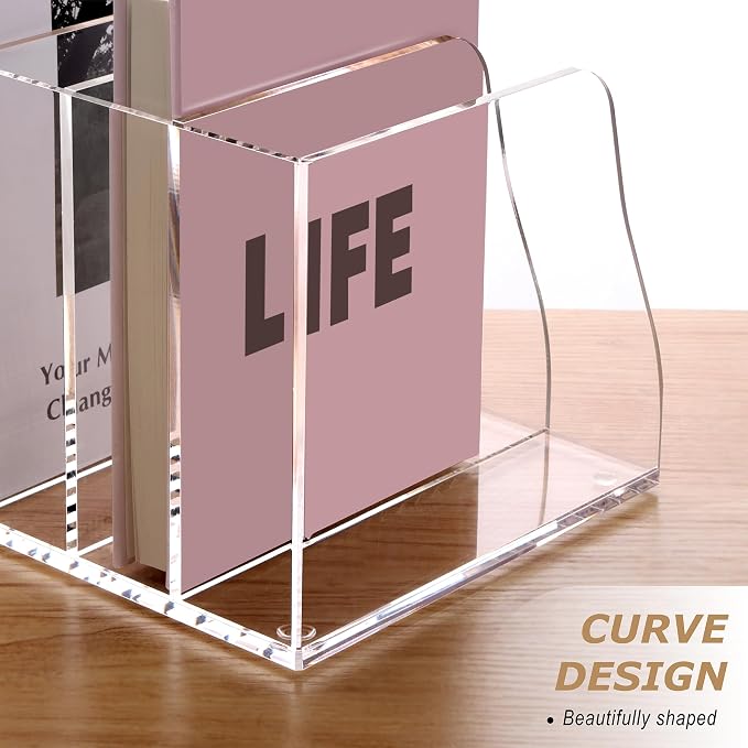 SANRUI Acrylic Magazine File Holder, 6 Vertical Compartments Desk Document - Image 6