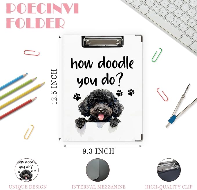 Funny Black Doodle Clipboard, Cute Puppy Dog Clipboard - Image 2