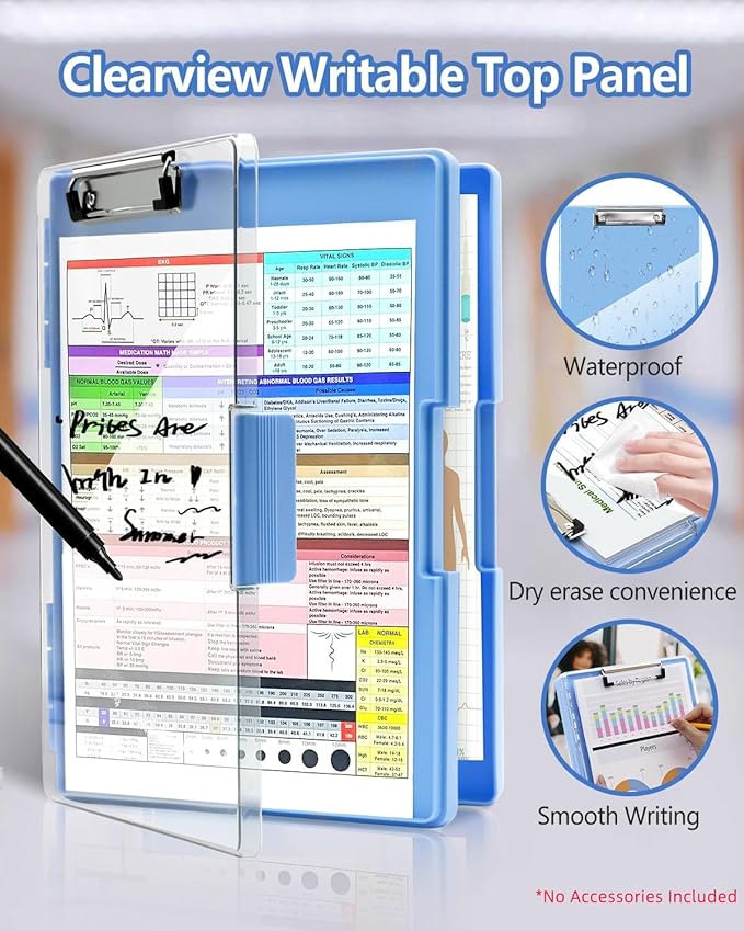 Clearview Clipboard with 2 Storage, Dry Erase 8.5x11 Heavy Duty ClipBoards - Image 2