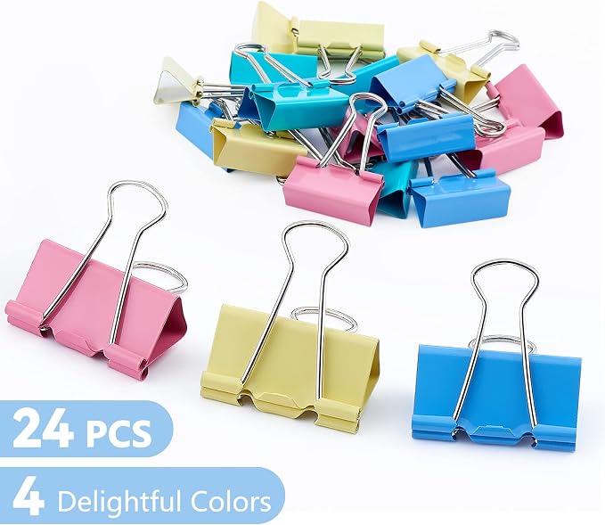 Binder Clips 24 PCS, 1.6 in, Office Supplies, Office Metal Paper Binder Clip - Image 3