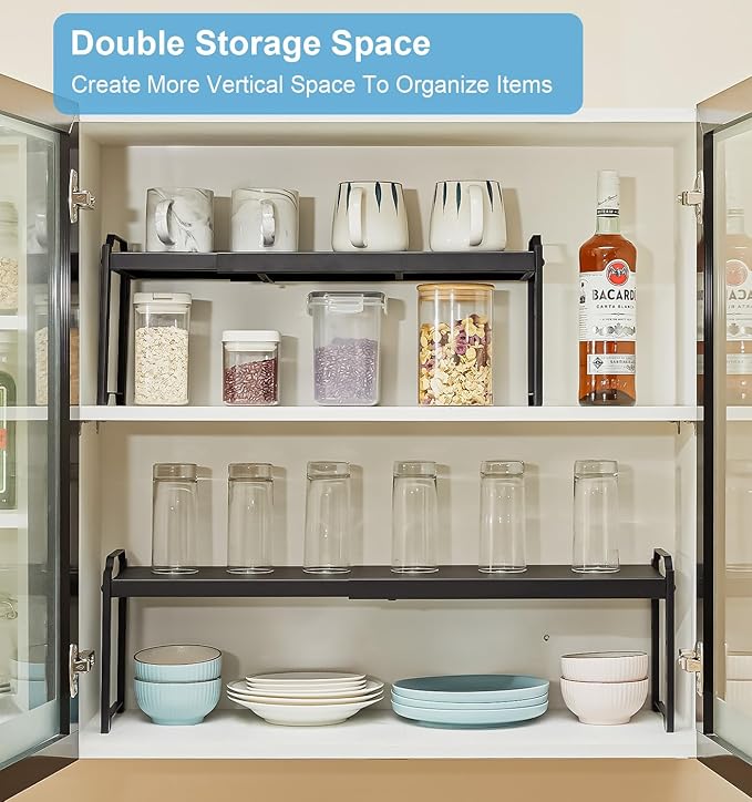 1 Pack Expandable Cabinet Countertop Shelves, Stackable Shelves Organizers - Image 5