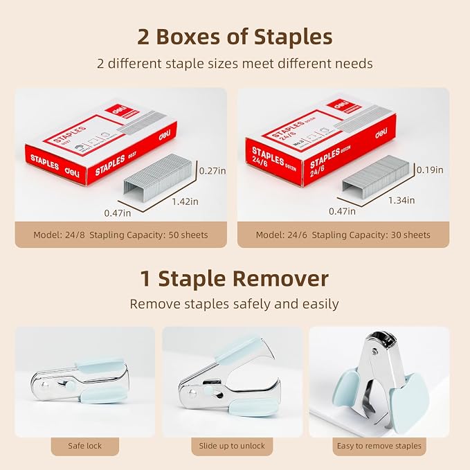 Deli Effortless Desktop Stapler, Heavy Duty Stapler, 40-50 Sheet Capacity - Image 4