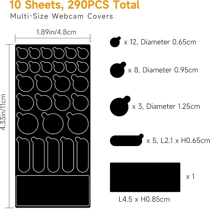Webcam Covers 290 Pack 10 Sheets, Ultra Slim Black Matte Vinyl Reusable Camera - Image 5
