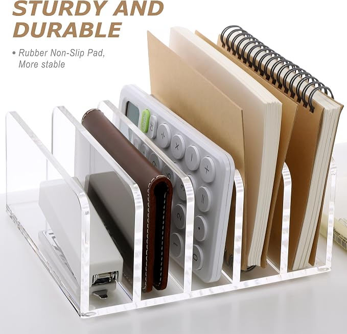 SANRUI Clear Desktop File Organizer, 5 Compartments Acrylic Office Document - Image 7