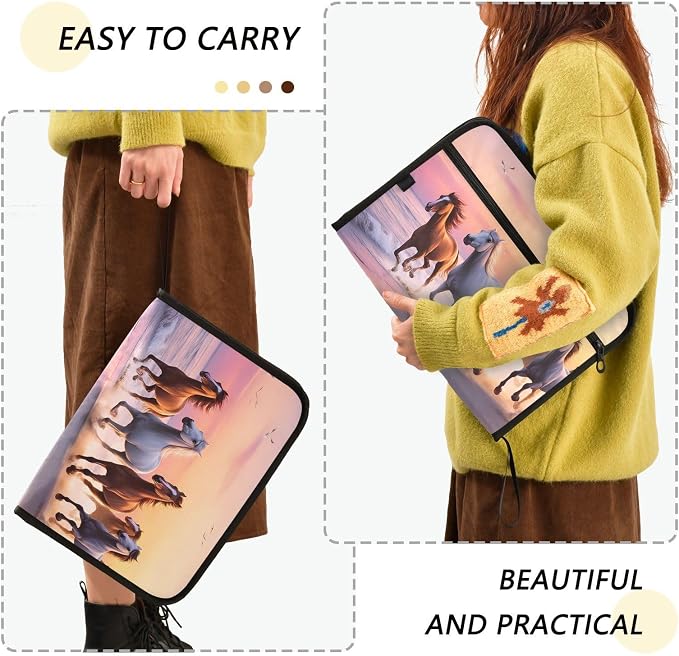 Expanding File Folder Beach Horse Accordion File Organizer 13 Pockets Document - Image 2