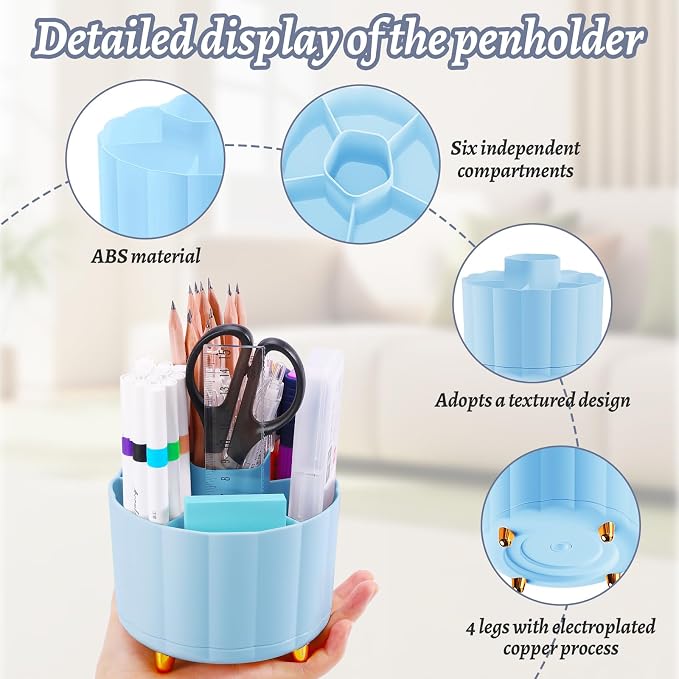 360 Degree Rotating Pen Holder for Desk, 6 Slots Desktop Organizer Caddy for - Image 5