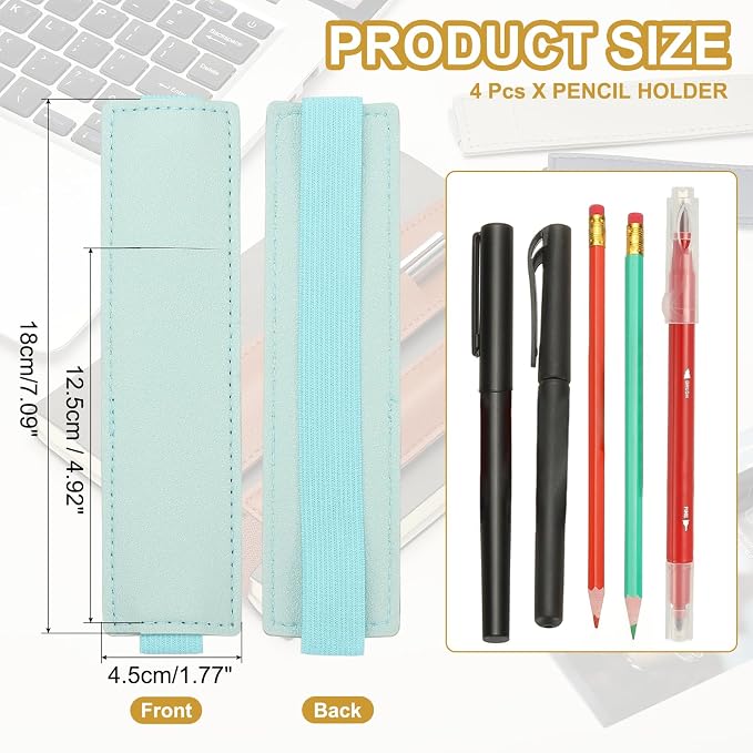 PATIKIL 4Pcs Elastic Notebook Pen Holder, Adjustable Hold 2 Pen Holder PU - Image 2