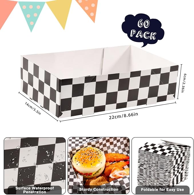 120 Pcs 4Lb Race Car Birthday Party Supplies Checkered Large Paper Food Trays - Image 4