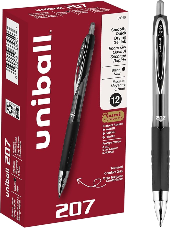 uni-ball 207 Retractable Gel Pens Medium Point, 12 Pack by uni-ball