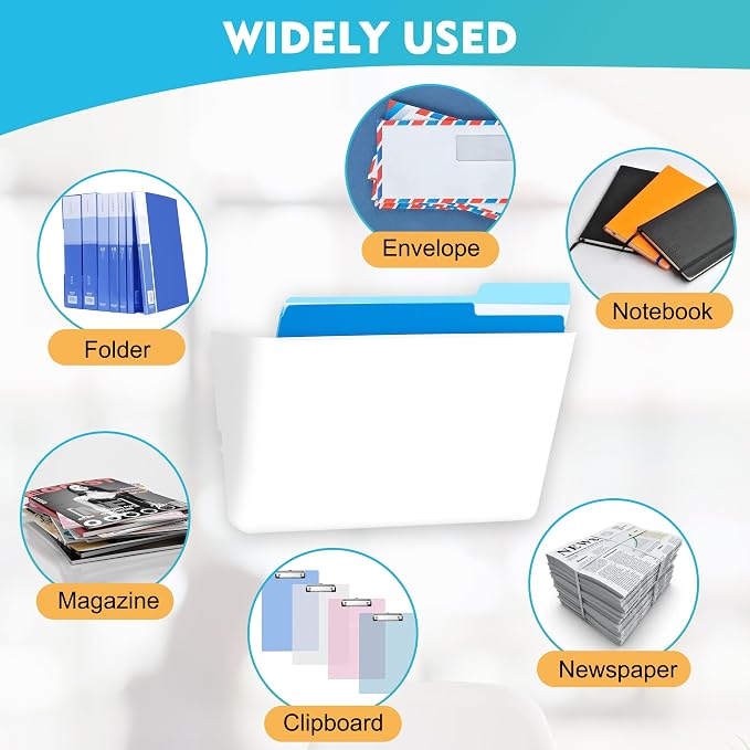EASEPRES 8 Pack White Plastic Single Pocket Hanging File Organizer, Wall Mount - Image 6