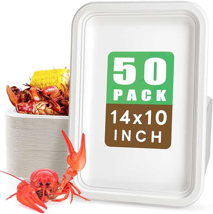 Gezond 50 Pack 14 Inch Disposable Food Trays Eco-friendly Heavy-Duty Large by Gezond%C2%AE