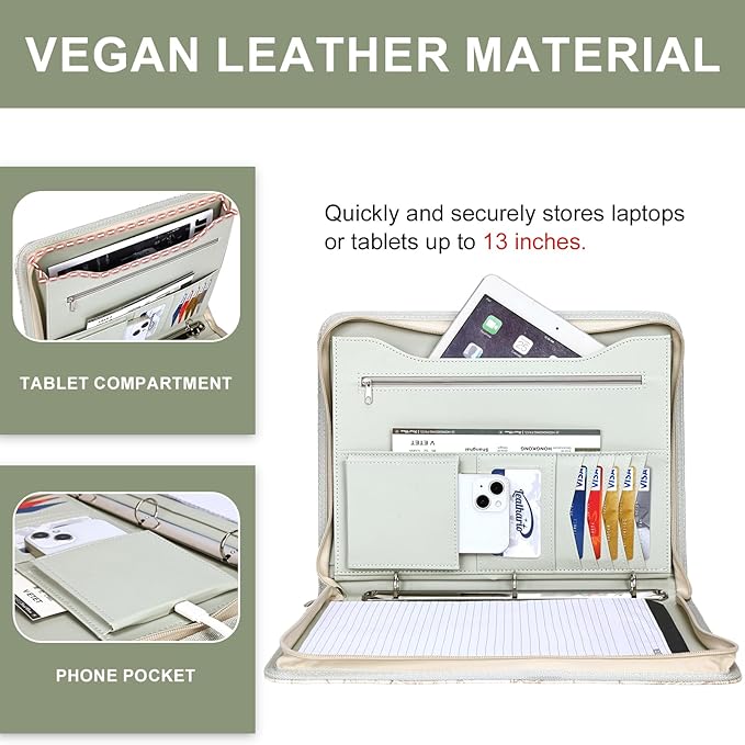 Leathario Portfolio Binder, Includes 5 Folder Index Dividers and 3 Notepads - Image 4
