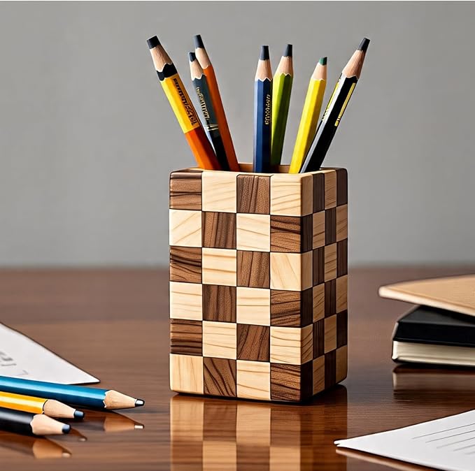 Wooden Pen Holder for Desk, 2 Pack Natural Wood Pencil Cup Holder – Office Desk - Image 3
