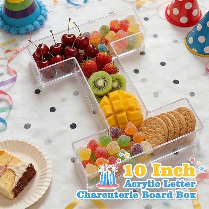 Ledido 10’’ Acrylic Letter Charcuterie Board Box, Reusable Fillable Serving Tray - Image 2