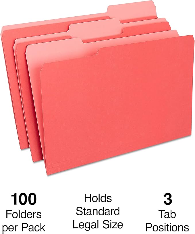 Staples File Folders, Legal Size, 1/3‑Cut Tabs, Durable Paper Stock, 200/Carton - Image 2