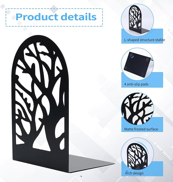 EOOUT Bookends for Shelves Decorative, 5 Pairs of Tree Bookends Supports - Image 3