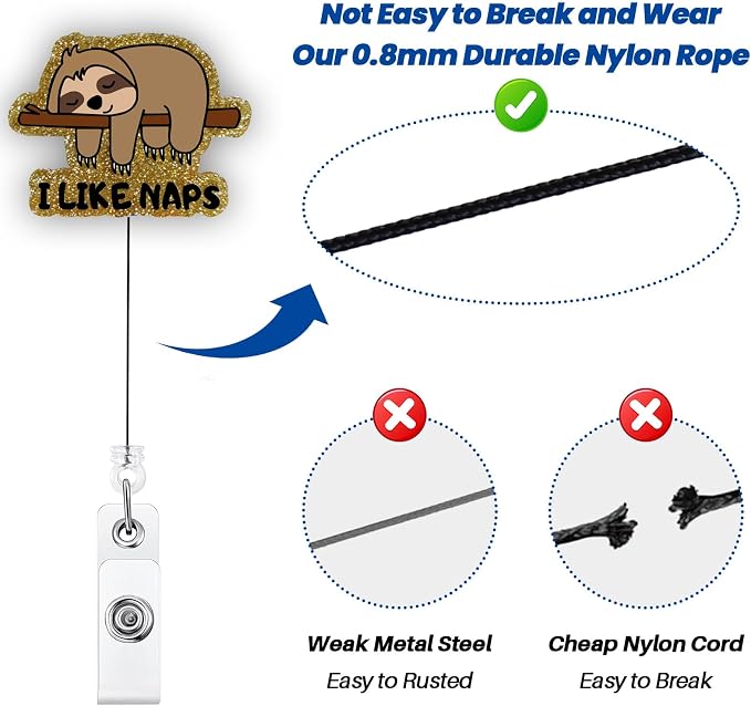 I Like Naps Funny Sloth Badge Reel, Cute Healthcare Retractable ID Card Badge - Image 5