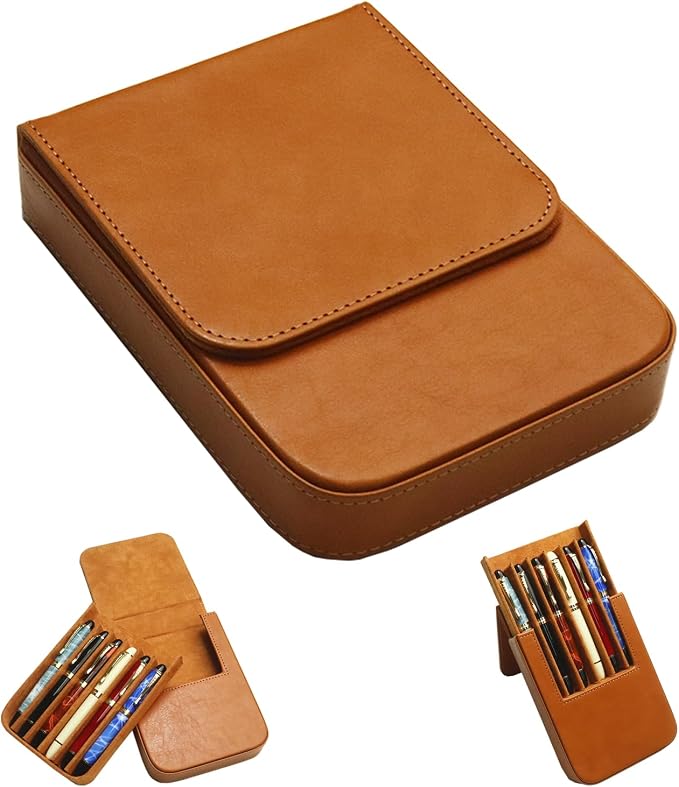 Leather 6 Fountain Pen/Pencil Tray Case, Magnetic Closure by MIVLXLX