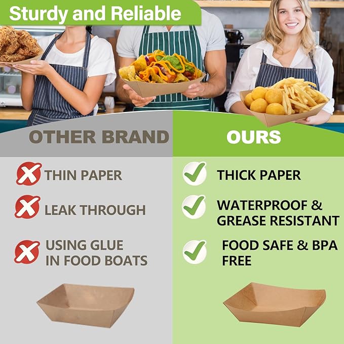 250 Pack 3lb Heavy Duty Kraft Leak Proof Paper Food Boats Disposable Nacho - Image 4