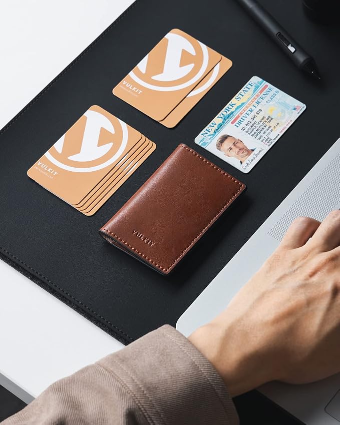 VULKIT Leather Business Card Holder 2 Sided Slim Business Name Card Organizer - Image 5