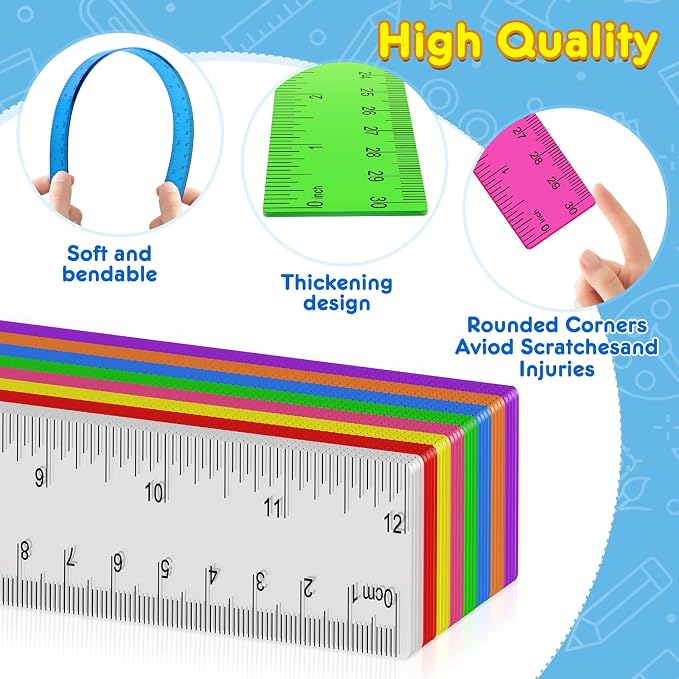 64 Pack Plastic Ruler 12 Inch in Bulk, Plastic Rulers in Assorted Colors - Image 3