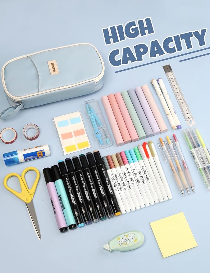 SUNEE Cute Pencil Case, Aesthetic Pen Pouch, Colored Large Pencil Bag - Image 2
