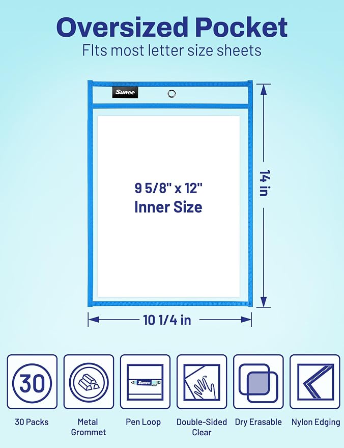 SUNEE 30 Packs Oversized Reusable Dry Erase Pocket Sleeves - Image 2