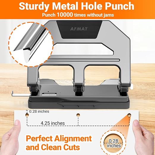 AFMAT Heavy Duty 3 Hole Punch, 40-Sheet Three Hole Puncher - Image 4