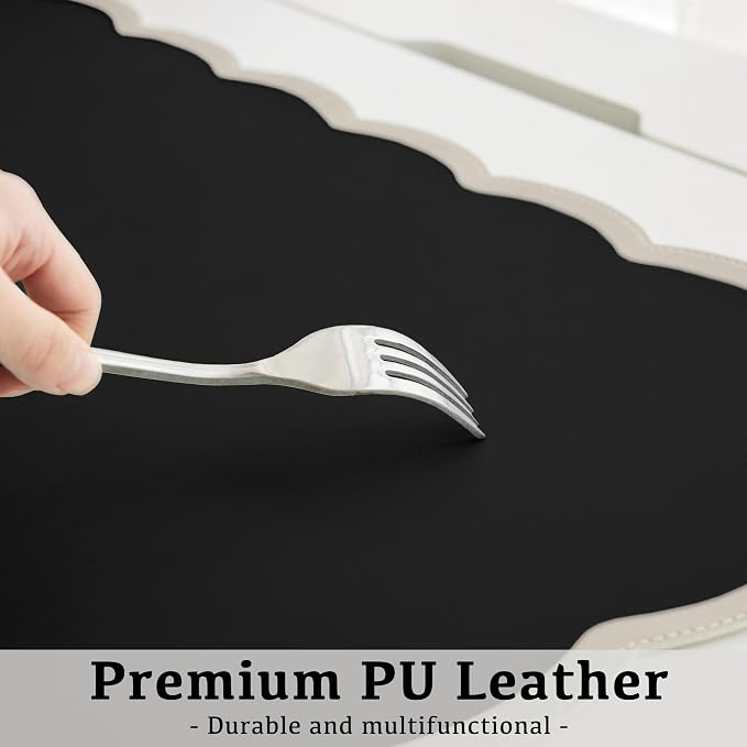 Scalloped Desk Mat, 31.5" x 15.7" Black Beige Large Cute Aesthetic Desk - Image 5