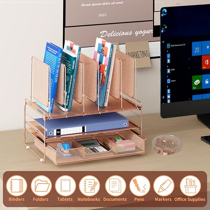 LEKETREE Rose Gold Desk Organizer, Office Organization - Image 2