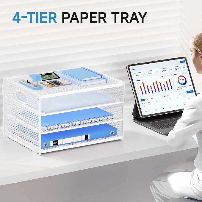 Lavatino 3-Tier Letter Tray Desk Organizer, Mesh Metal Paper File Tray Organizer - Image 4