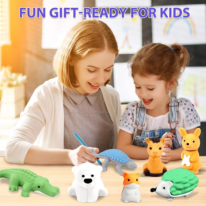 URSKYTOUS 34Pcs Animal Erasers Bulk Cute Desk Pets Kids Puzzle Erasers Take - Image 3