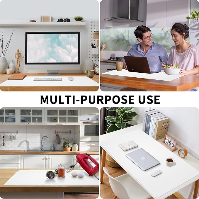 Bloss White Desk Mat, Mouse Pad, Waterproof Leather Desk Pad, Desk Matt - Image 2