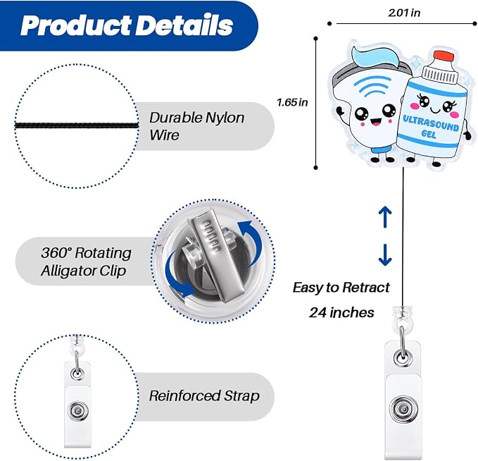 Ultrasound Gel Funny Nurse Badge Reel, Cute Ultrasound Tech Retractable ID - Image 2