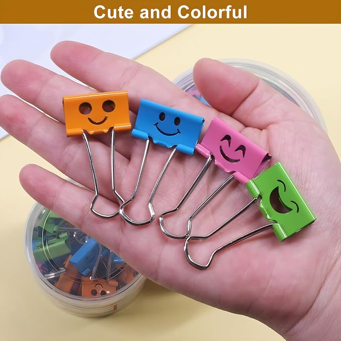 Coideal Cute Smiley Face Binder Clips, 48 Pack 1 Inch Medium Metal Paper Clamps - Image 4
