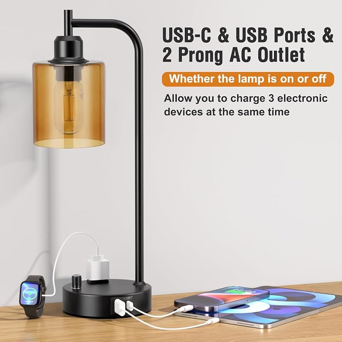 Industrial Bedside Lamps for Nightstand Set of 2 - Image 4