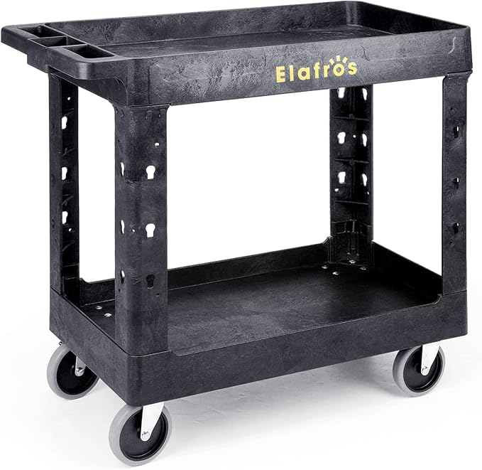 ELAFROS 2-Tier Utility Rolling Cart, 34 x 17 in, 550lb | Deep Tub Shelves by ELAFROS