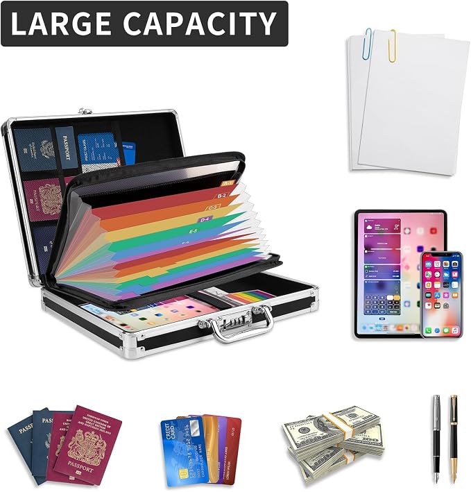 Clipboard with Storage Combination Lock Briefcase with Accordion File Folder - Image 5