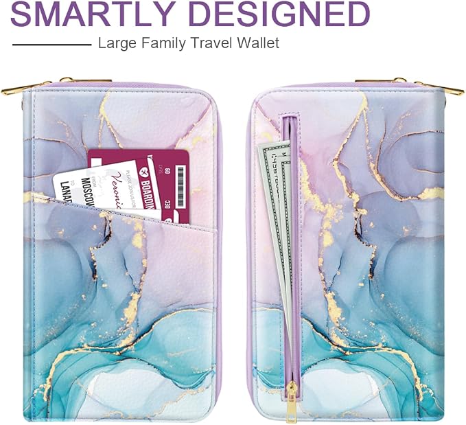 Family Passport Holder Wallet RFID Blocking Document Organizer PU Leather - Image 3