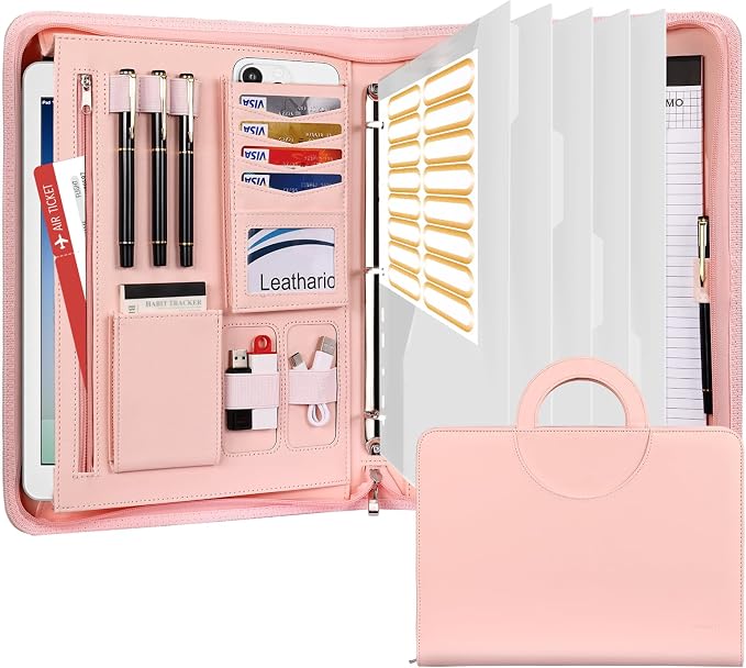 Leathario Portfolio Binder, Includes 5 Folder Index Dividers, 13 Inch Tablets by Leathario