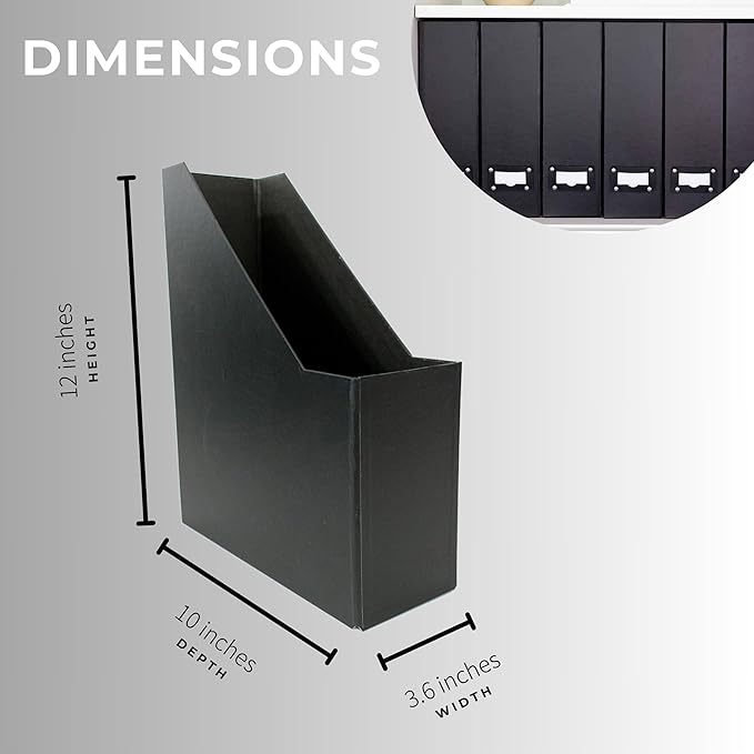 BLU MONACO Foldable Black Magazine File Holder | Set of 6 Cardboard Desk - Image 8