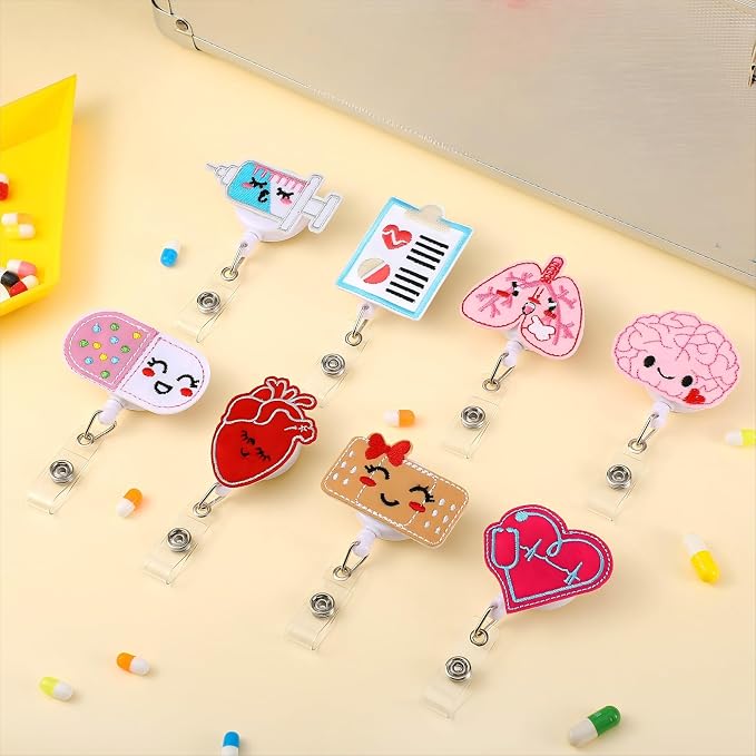 Zonon 8 Pcs Nurse Badge Reels Pediatric Badge Reels Cute Felt Retractable Funny - Image 4