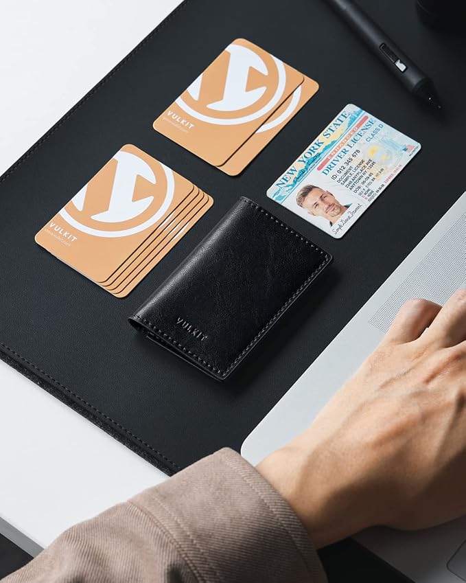 VULKIT Leather Business Card Holder 2 Sided Slim Business Name Card Organizer - Image 5
