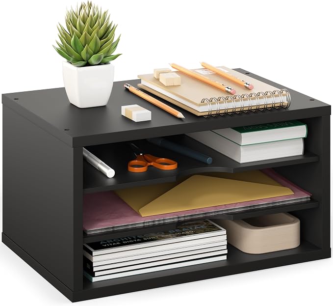 Ballucci File Organizer, 3-Tier Document Paper Sorter, Stackable Wood Desk by Ballucci