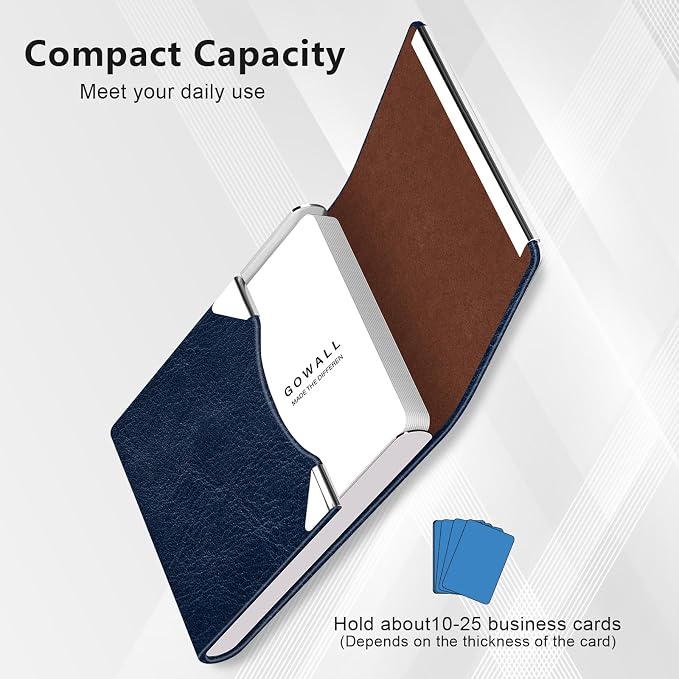 Business Card Holder with Magnetic Closure, Slim Metal PU Business Card Case - Image 3