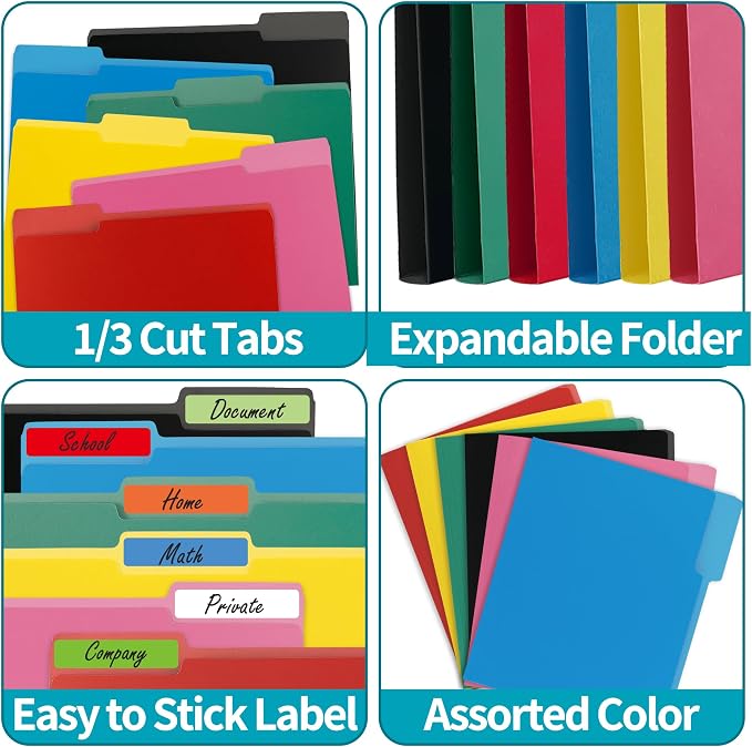 100 Packs Yellow File Folder, 1/3-Cut Tabs, Paper File Folders Letter Size - Image 5