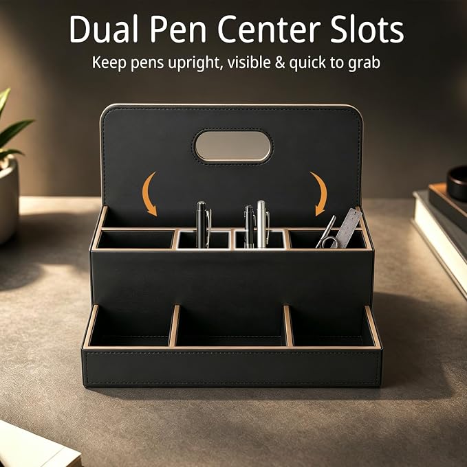 Mail Organizer Countertop, Pencil Holder, Office Supplies File Bill Sorter | PU - Image 5